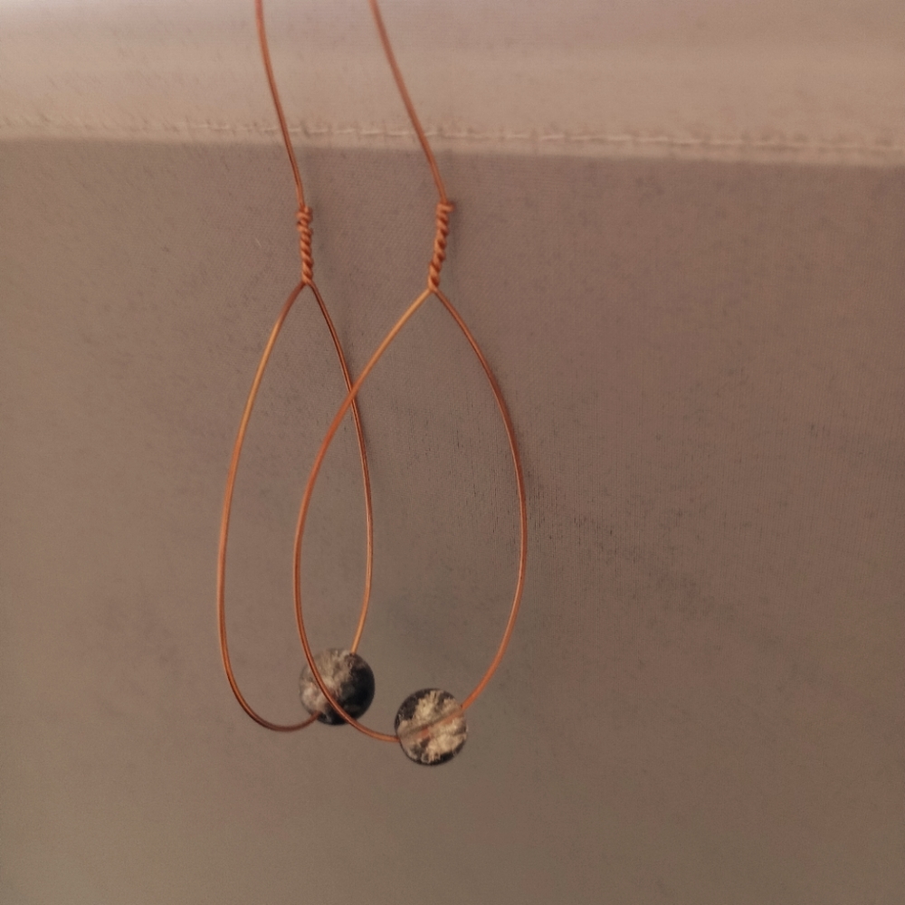 Wire-wrapped, glass beaded hoop earrings